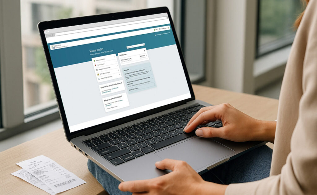 Frau nutzt DATEV Unternehmen Online auf dem Laptop zur digitalen Buchhaltung bei Goerke & Partner in Berlin