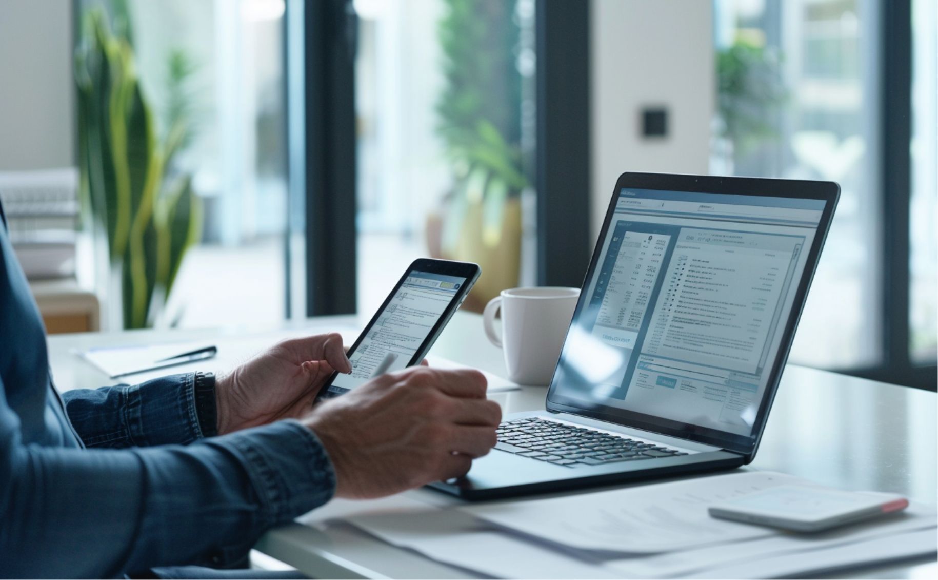 „Unternehmer scannt Belege am Laptop mit DATEV-ähnlichem Tool – digitale Zusammenarbeit mit Steuerkanzlei Goerke & Partner Berlin“