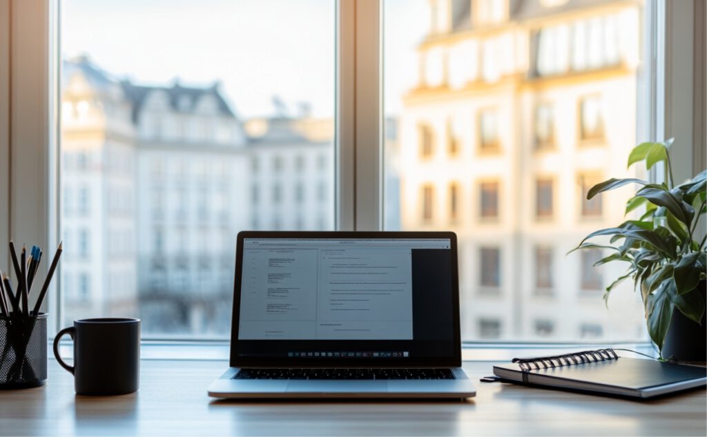Modernes Büro einer Steuerkanzlei in Berlin Mitte mit Laptop und Notizen als Symbol für die Auswahl der richtigen Steuerberatung
